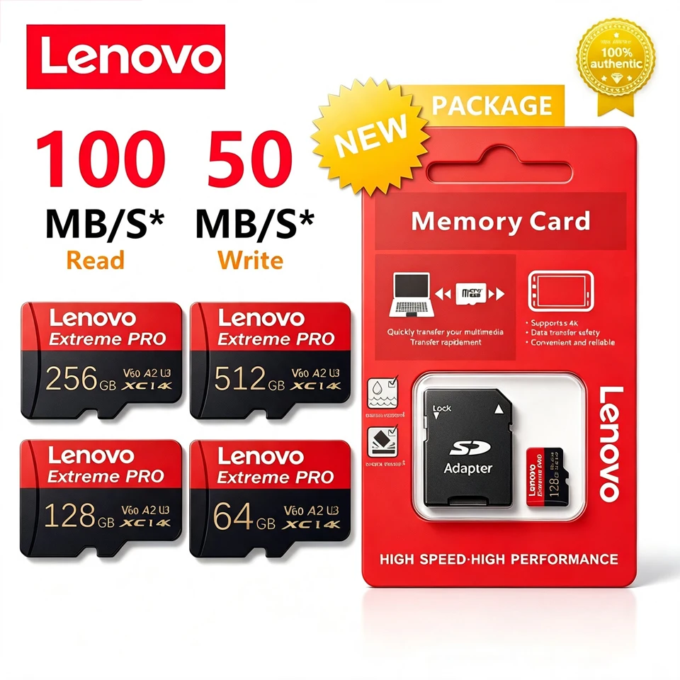 Lenovo Extreme pro Micro SD Card 512gb 256gb 128gb 64gb Memory Card A2 U3 High - Standard TF/SD Card for Surveillance Car DVR