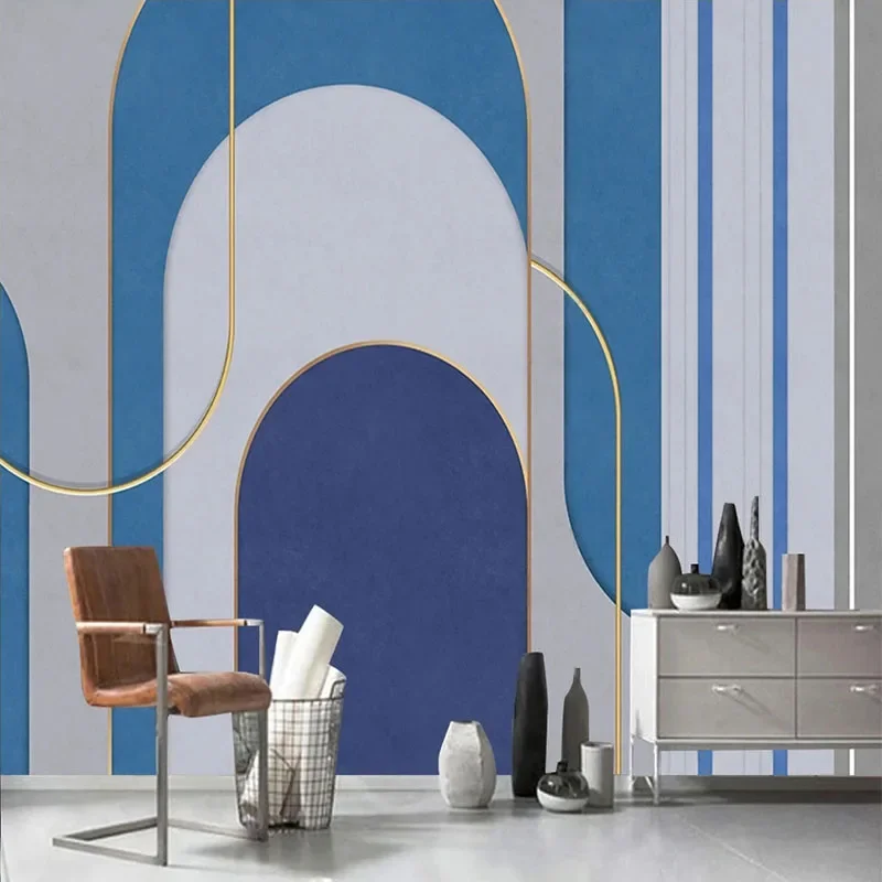 

Custom Any Size 3D Mural Wallpaper Modern Minimalist Light Luxury Geometric Lines Lapis Lazuli Blue Background Wall Home Décor