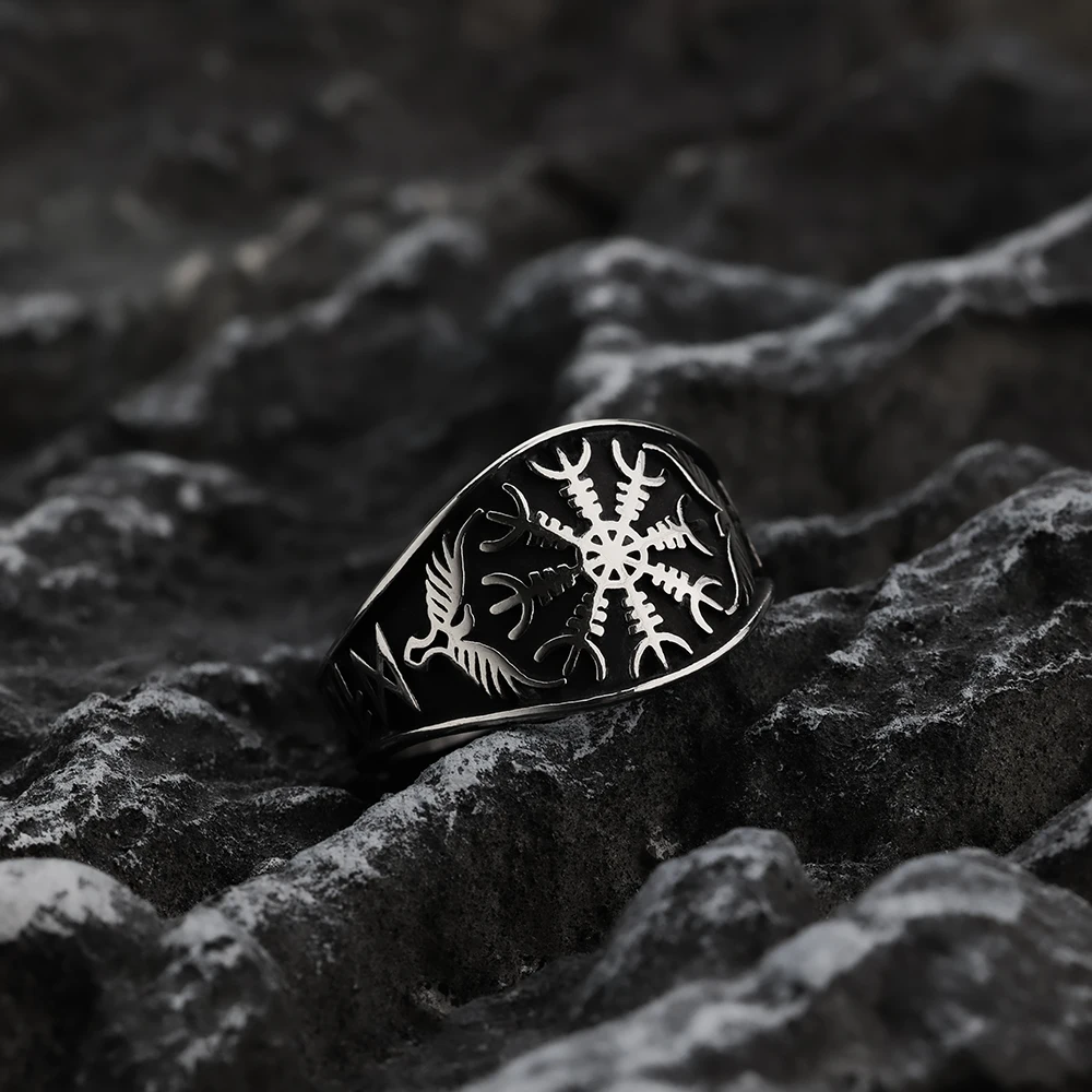 European and American style Nordic mythology Viking snowflake rune retro men's ring personalized stainless steel jewelry