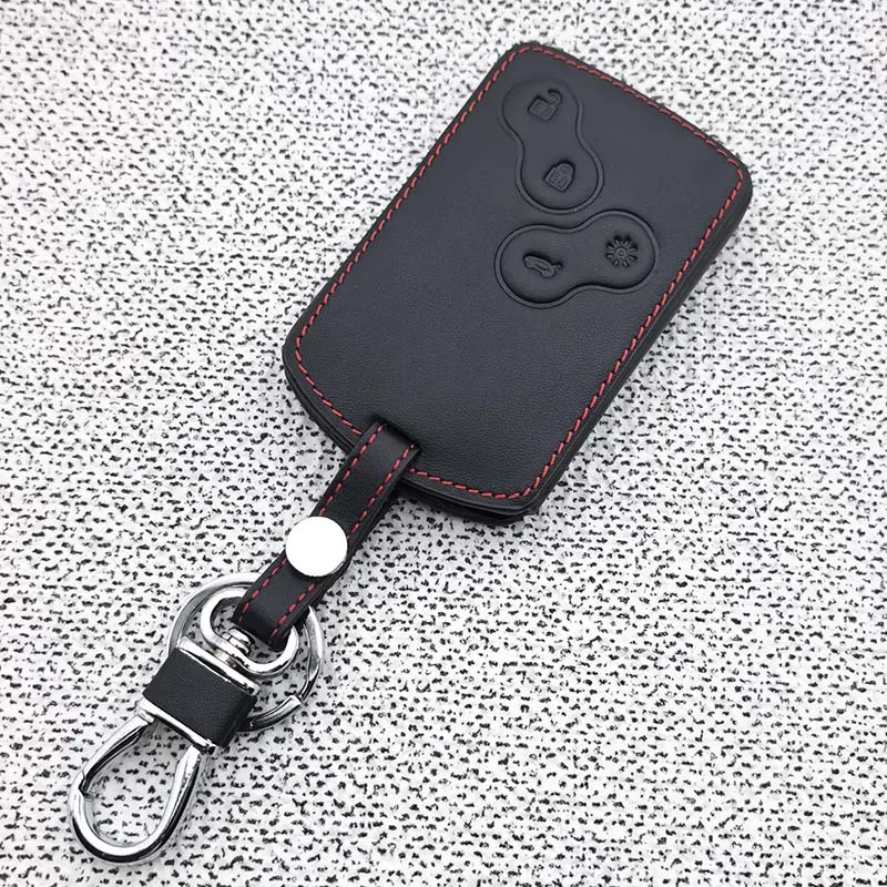 Leather Key Case for Renault Megan 3 Laguna Fluence NEMA Clio 4 Captur Zoe Card 4 Button Key Cover Remote Protection Keychain