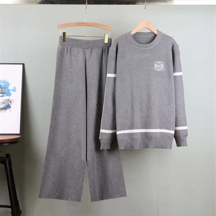 European and American style fashion temperament women's autumn and winter new item knitted sweater+wide leg pants two-piece set