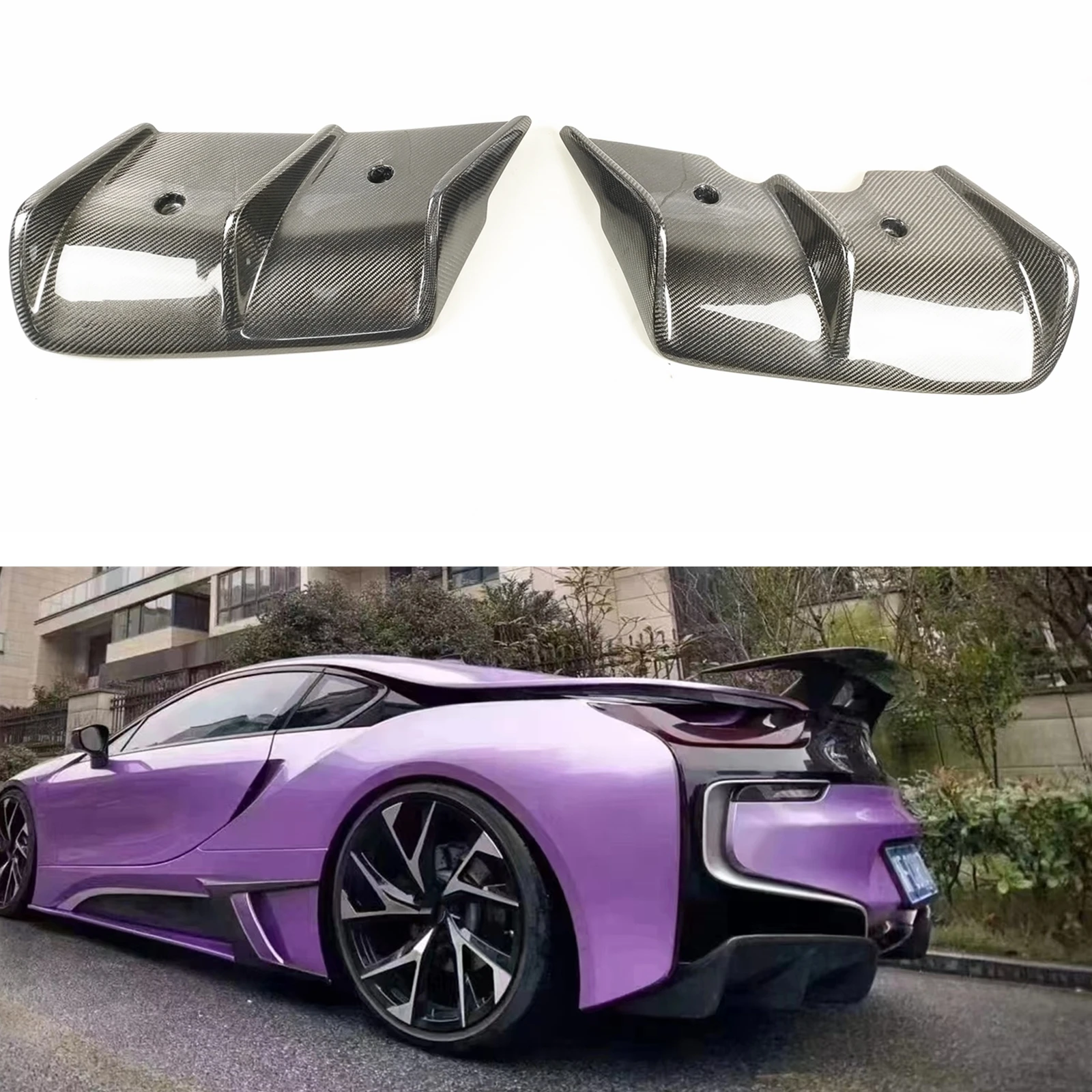 

2pcs Rear Bumper Diffuser Side Splitter Cover For BMW i8 2014-2020 2-Door Car Real Carbon Fiber Boot Lower Guard Spoiler Plate