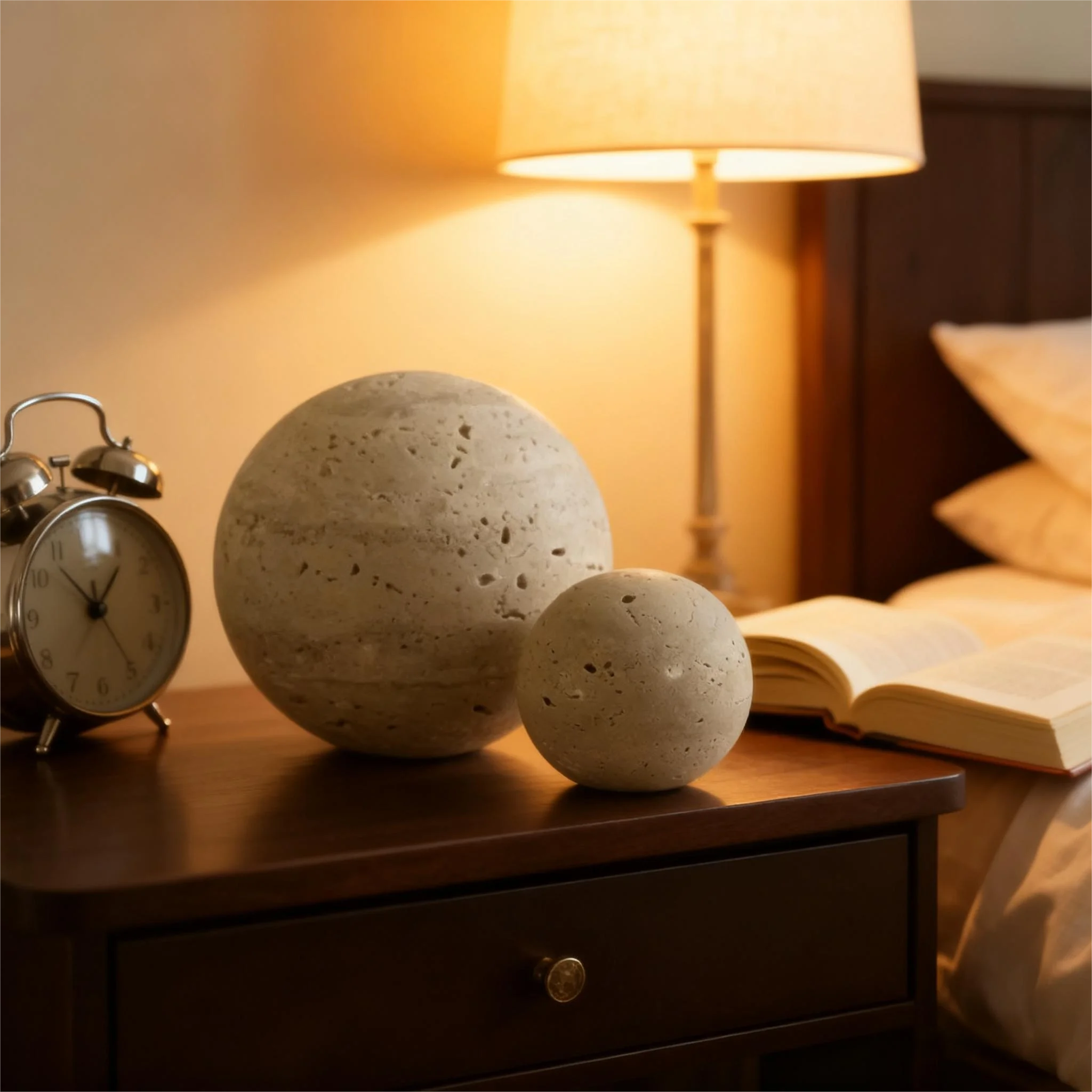 ​Wabi-Sabi Travertine Sphere, Natural Yellow Marble Ball Decor - Hand-Polished Stone Orb for Home & Office (8cm, 10cm, 12cm)​