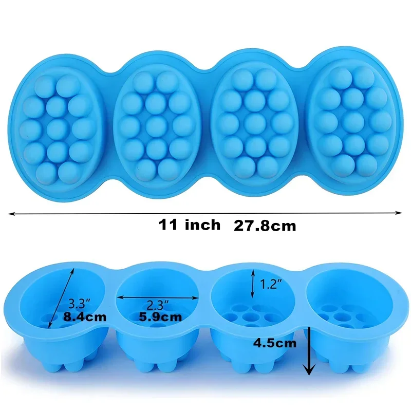 4 -Cavities Silicone Massage Soap Mold Oval Candy Making Mould Caking Baking Tray Muffin Cups