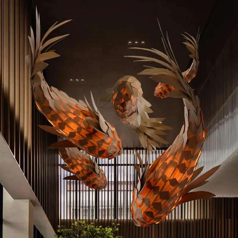 

Staircase fish-shaped chandelier, new Chinese restaurant, hot pot modeling light, B&B, creative hotel
