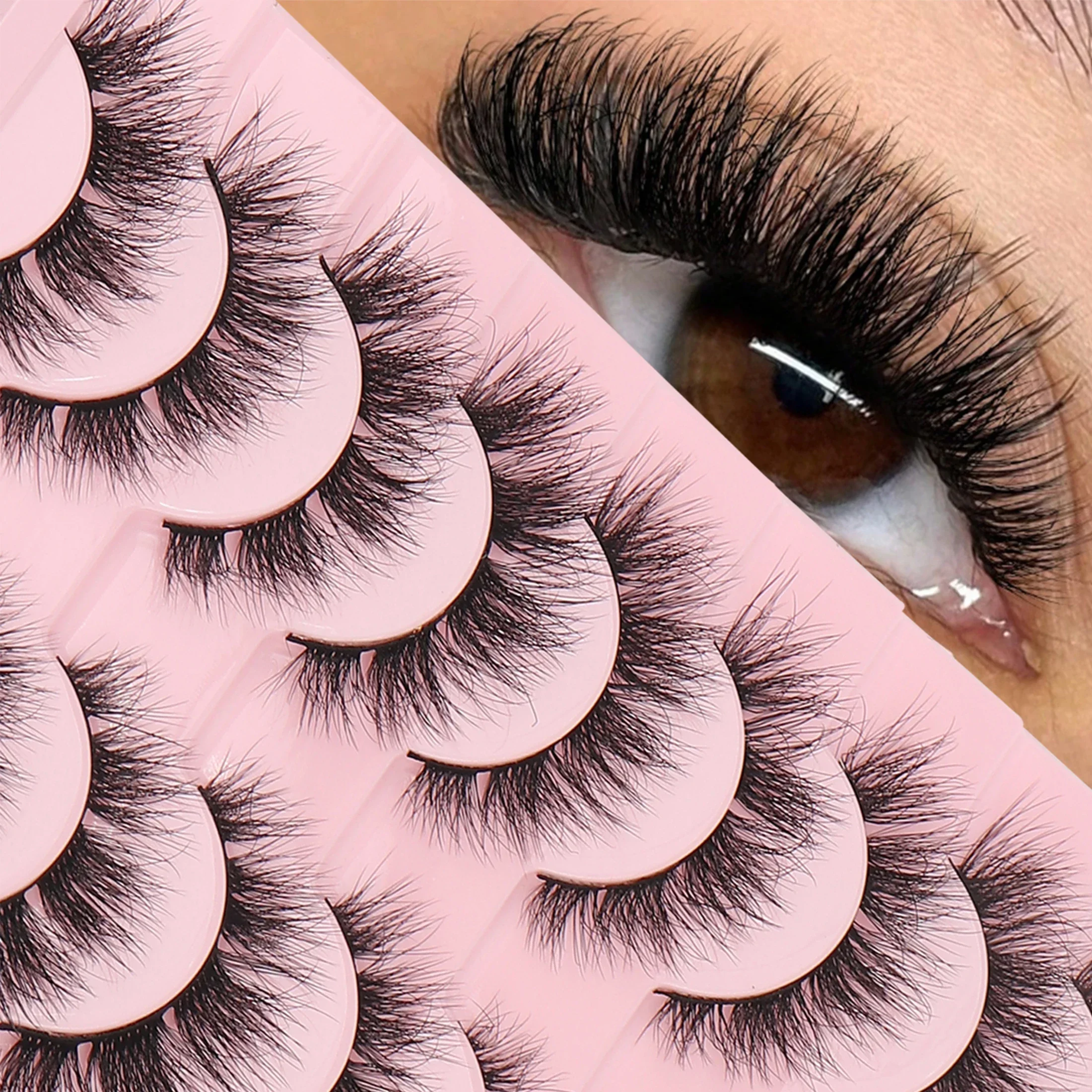 10Pairs Russian Volume False Eyelashes, 3D Wispy Fluffy Strip Lashes,Faux Mink Dramatic Reusable Fake Eyelashes For Party Makeup