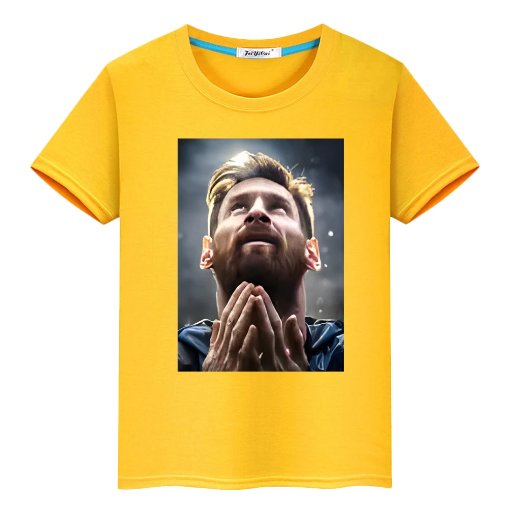 Camiseta 100% de algodón con estampado de avatar messi, camisetas cortas informales de dibujos animados de fútbol para niño, camisetas de anime Kawaii y2k de una pieza, ropa para niños y niñas