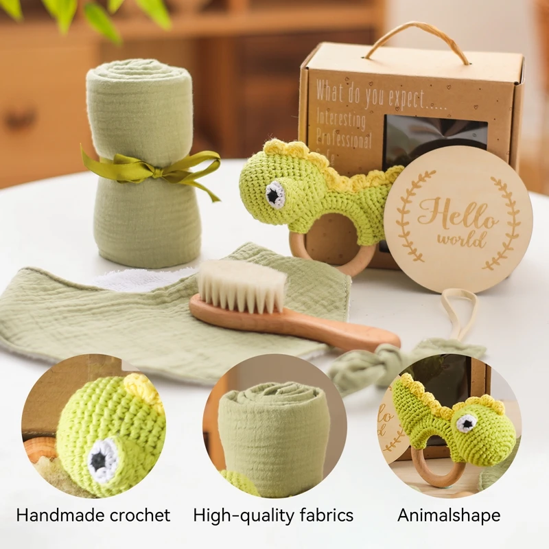 Baby Stuff Bath Towel Cotton Blanket Brush Gift Products For Kids Toy Crochet Animal Dinosaur Rattles Toy Christmas Present Gift