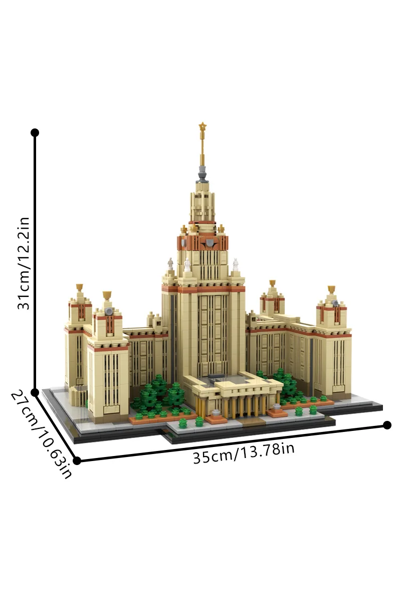 Gobricks MOC Moscow State University 1:800 Scale Building Blocks Model M. V. Lomonosov University Architecture Bricks Toys Gifts