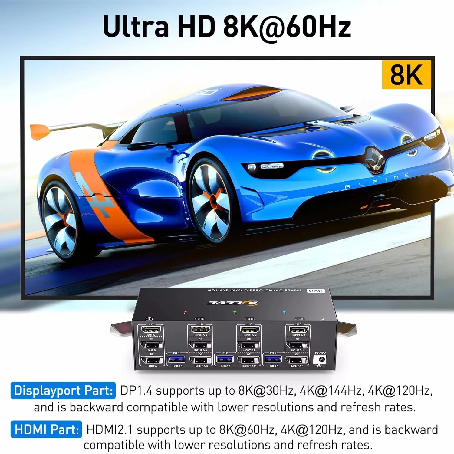 Imagem -04 - Switch Kvm para Hdmi Usb 3.0 Switch Kvm Monitores Computadores 8k @ 60hz4k @ 144hz Monitor Triplo Kvm com Portas Usb 3.0