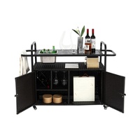Multifunctional storage Outdoor Bar Table Wicker Bar Cart with Cabinet Patio Serving Cart Effortless promotion with steel Top