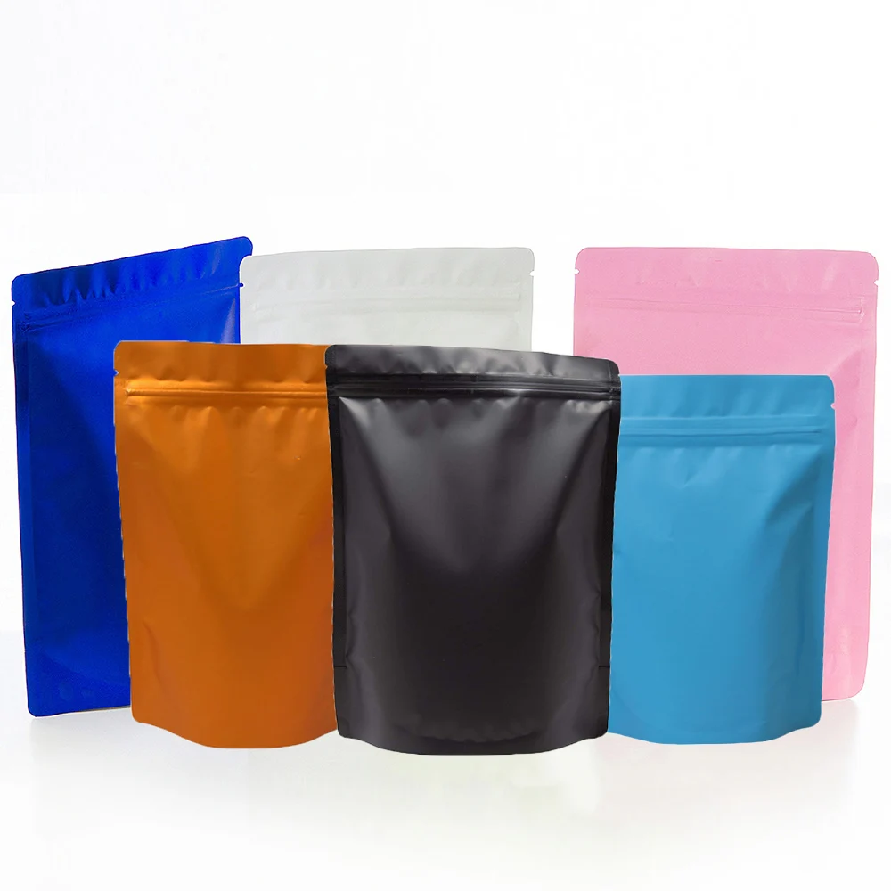 Thick Matte Black White Pink Aluminum Foil Packaging Bag Doypack Food Coffee Heat Sealable Stand Up Zip Lock Plastic Bags 50pcs