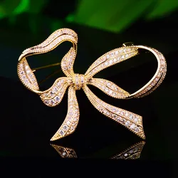 Retro Cubic Zirconia Elegant Bow Brooches Uniquet Design Bowknot Broochpins for Women Graceful Coat Sweater Accessories Jewelry