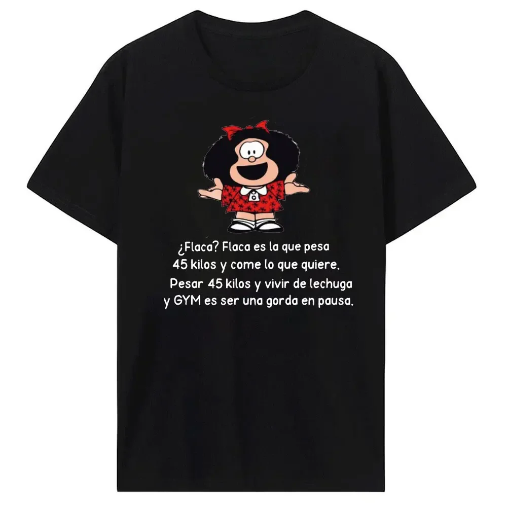 Funny Mafalda Print Women Men T Shirts Pure Cotton Clothes Novelty Short Sleeve Crew Neck Tees T-shirt Y2k Top 100% Cotton Tees