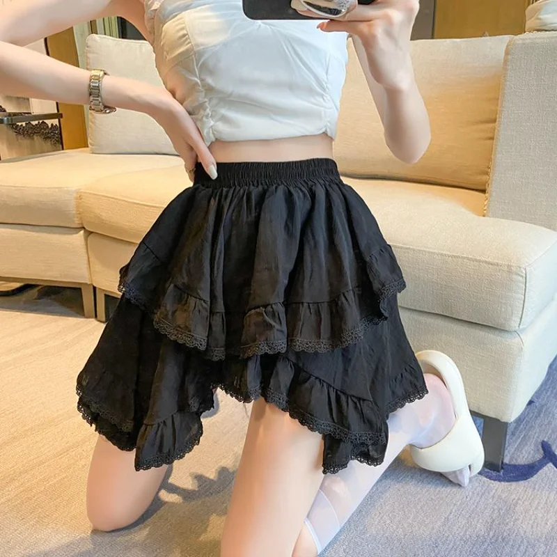 Skirts Women Solid Lace Popular Princess Sweet Holiday All-match Simple Charming French Style Basics Tender Leisure Designed New