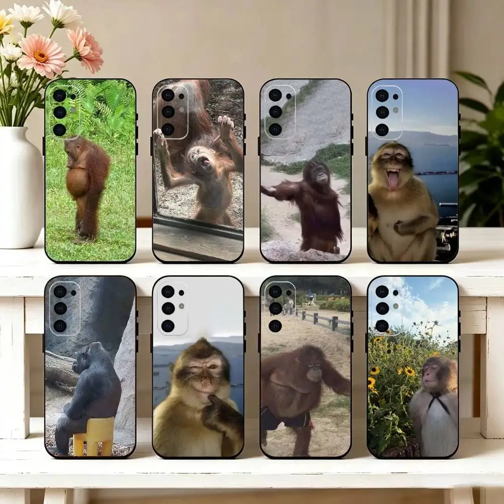 Monkey Memes Funny Phone Case For Samsung S25,S24,S21,S22,S23,S30,Ultra,S20,Plus,Fe,Lite,Note,10,Black Cover