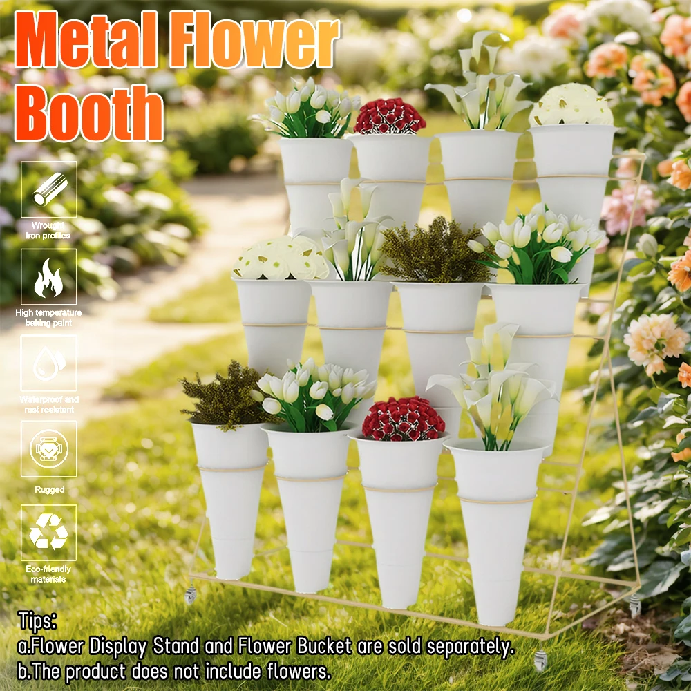 Flower Display Stand 3 Layers Metal Golden Frame Metal Shelf with Wheels and Foot Brake Plant Stand Moving Florist Bouquet Shelf
