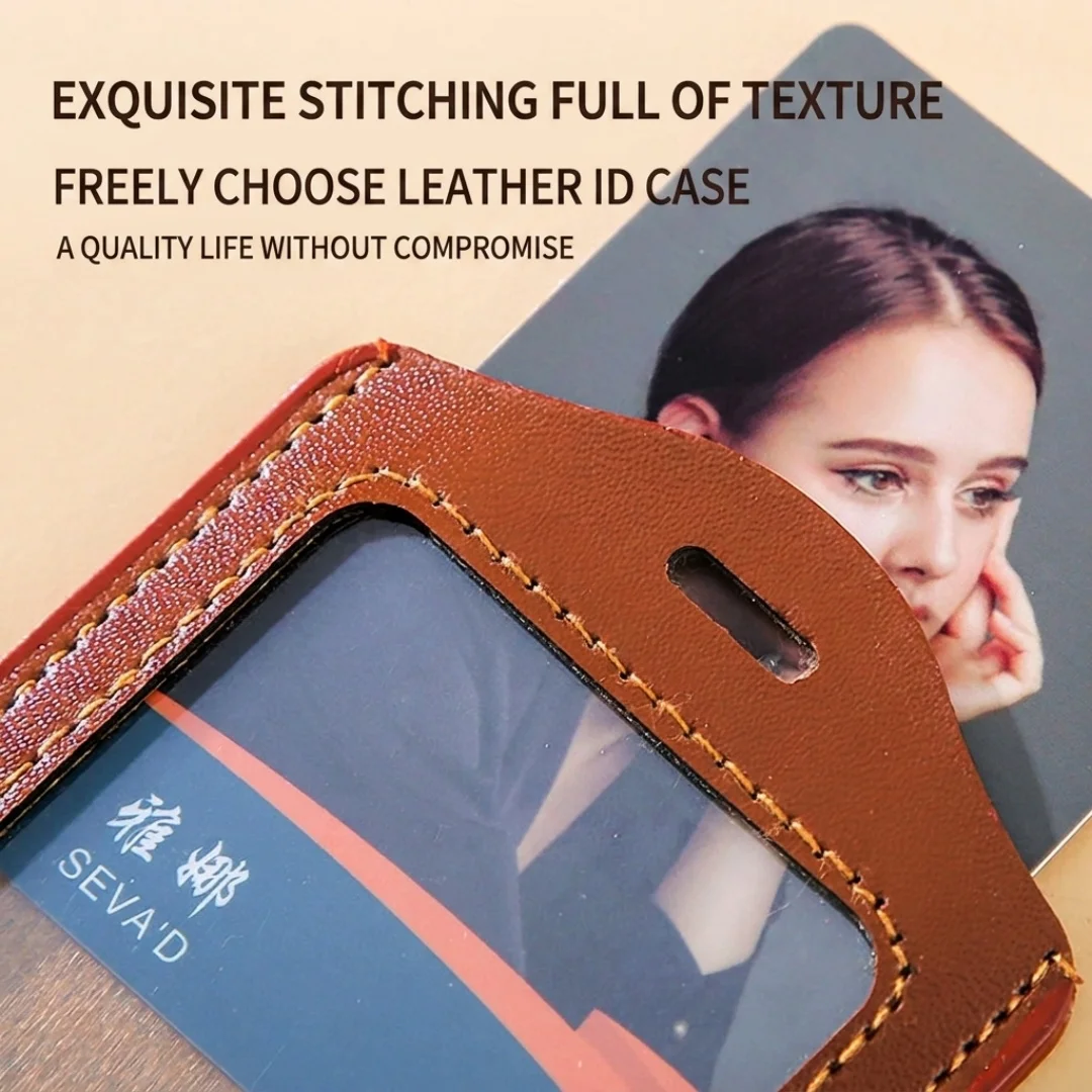 PU Leather ID Card Holders Wholesale Transparent Badge Case With Lanyard Holes Back To School Stationery Office Supplies