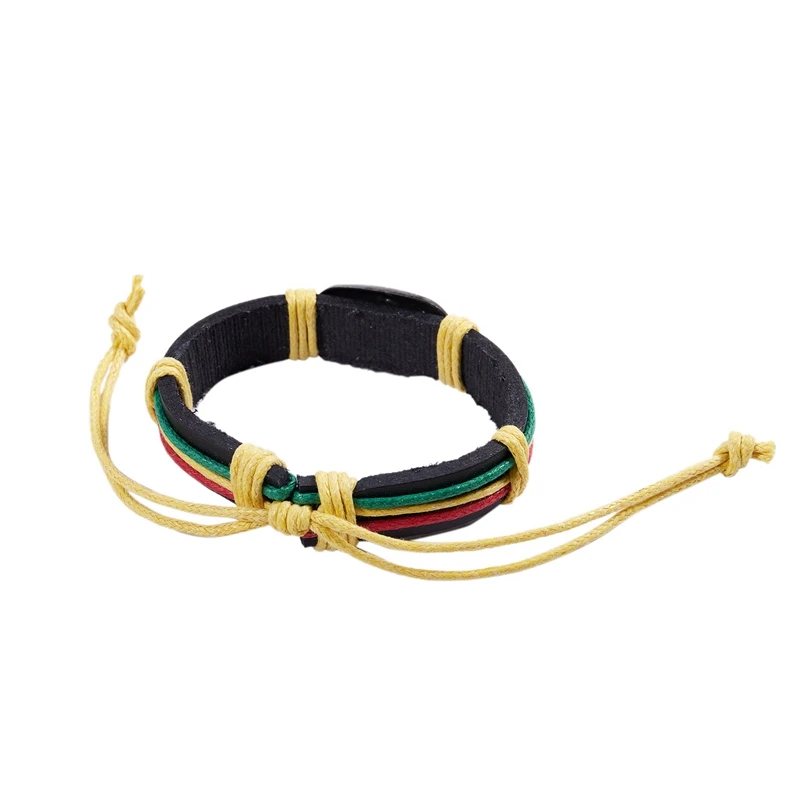 5X Rasta Jamaica Reggae Leather Bracelet