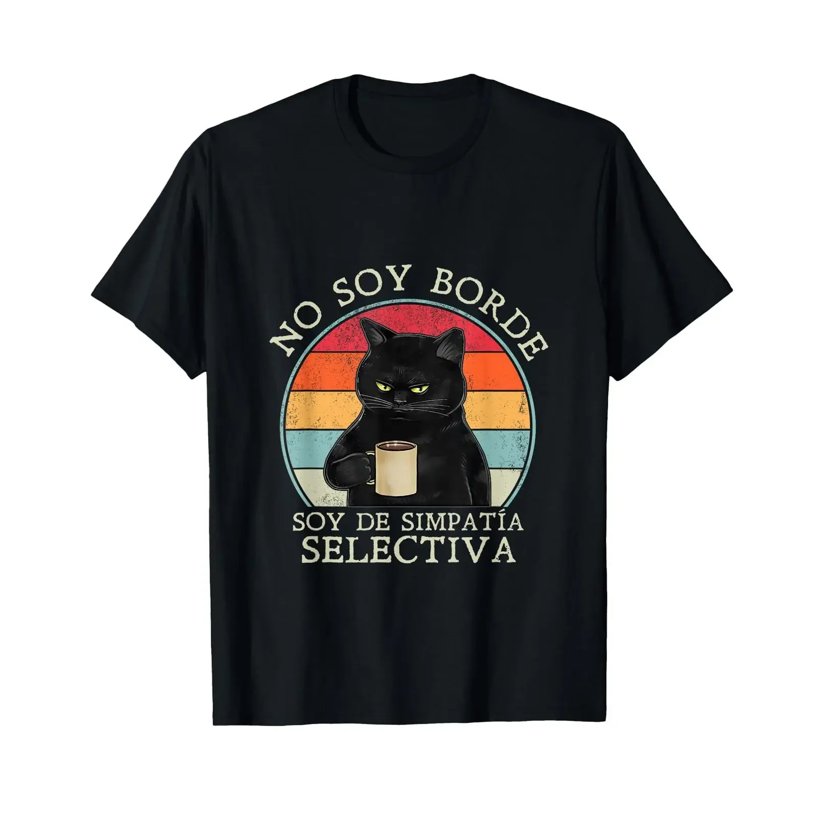 I Am Not Border Retro-Katze mit selektiver Sympathie Vintage T-Shirt, Vintage-Waschung, dehnbar, Unisex, atmungsaktiv, modisch, vielseitig