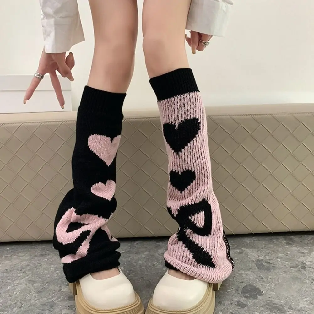 Fashion Heart Shape Ruffle Socks Bowknot Knee High Knitted Leg Warmers Hosiery Warm Asymmetric Socks Streetwear