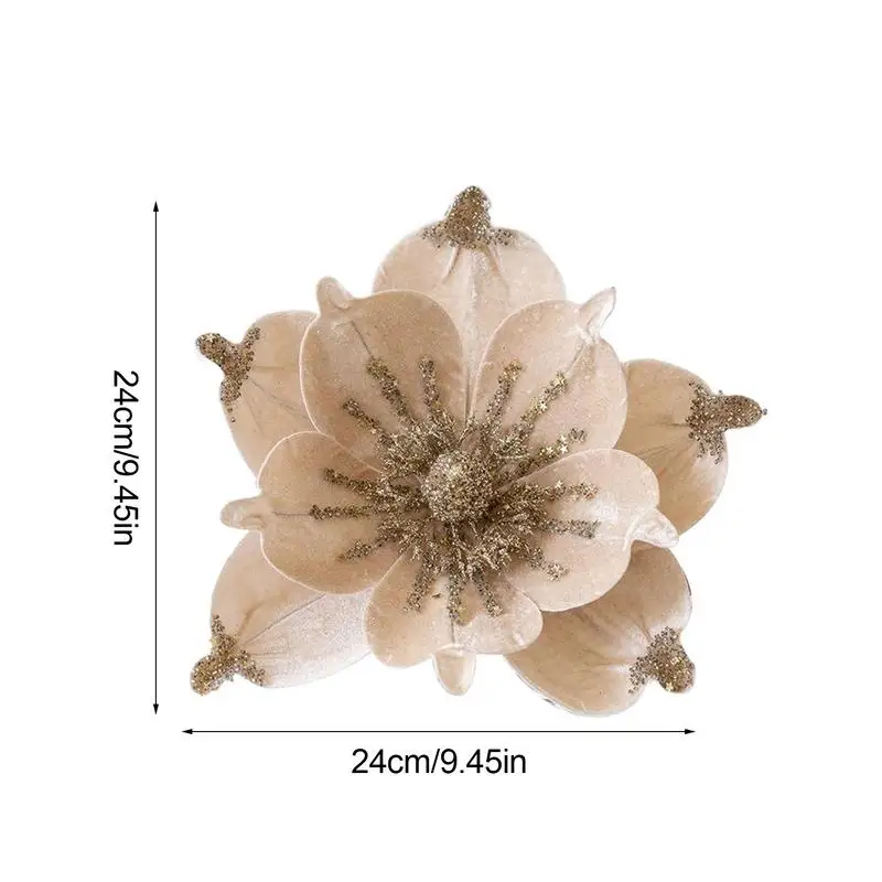 Glitter Magnolia For Christmas Tree Artificial Magnolia Christmas Ornament With Glitter Sequins Glitter Fake Magnolia Flowers