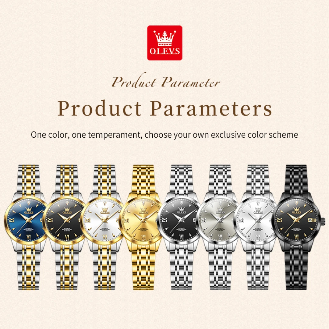 OLEVS 9956 Модные механические часы в подарок с круглым циферблатом из нержавеющей стали, ремешок для часов, наручные часы с календарем, светящийся