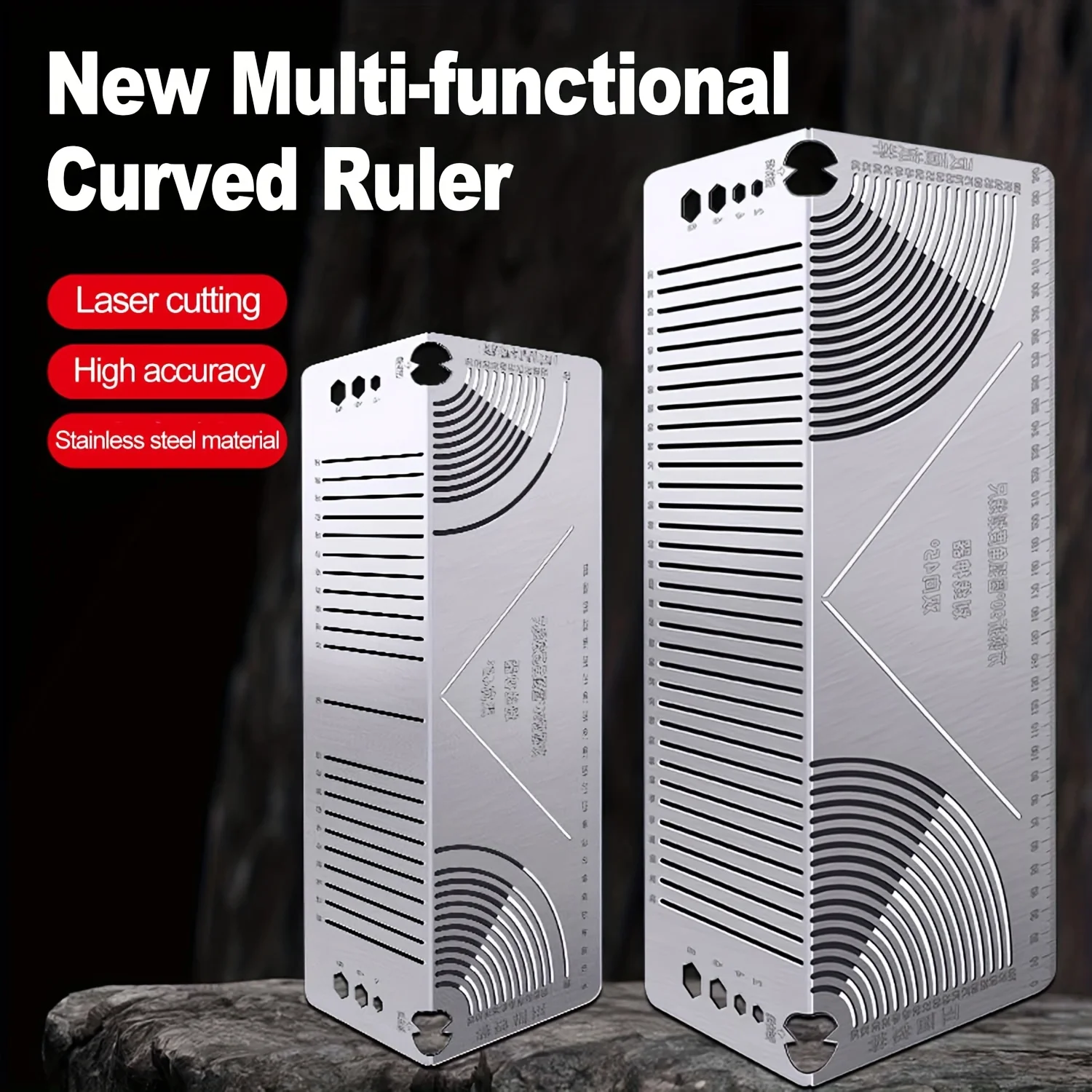 Precision Stainless Steel Metal Scribe Adjustable 90 Degree Angle Radius Marking Tool Multi-Function Curved Drawing Ruler