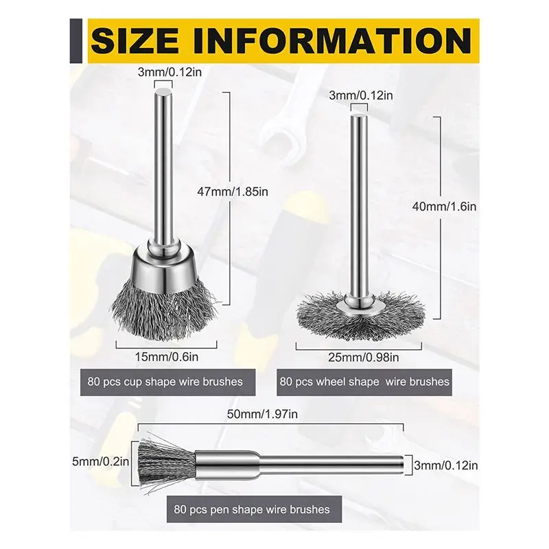 *ABKM 240 Pcs Wire Brush Set Wire Cup Brush Abrasive Wire Wheel Pen Brushes Kit Accessories Drill Rust 3 Millimeter Mandrel