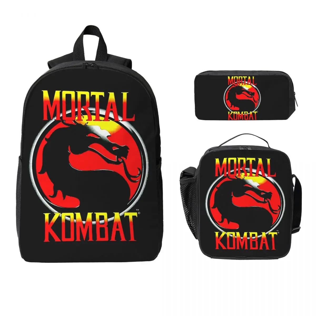 

Cartoon Mortal Kombat Backpack Boys Girls BookBag School Bag Laptop Shoulder Bags 3ps Insulated Lunch Bag Pencil Case