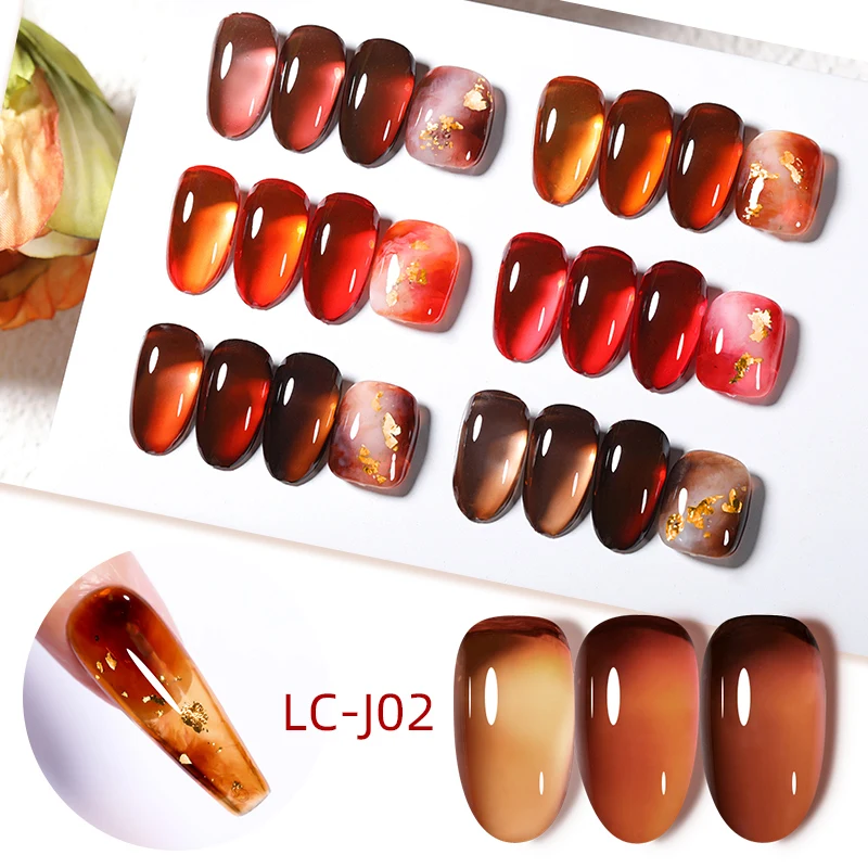 LIToxic-Verhéritage à Ongles Gel Translucide, Gelée Ambre, Couleur Marron, Verhéritage à Ongles Longue Durée, Semi Continu, UV, Nail Art, Manucure, 7ml