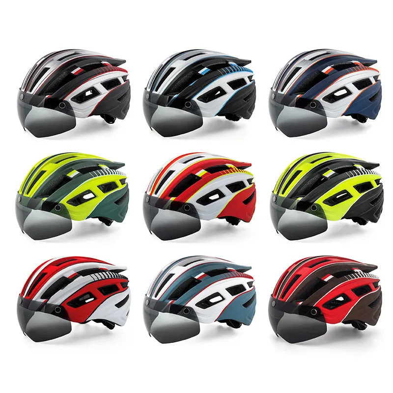 Bicycle Helmet With Detachable Magnetic Goggles Led Back Light Cycling Helmet Adjustable Mountain Bike Helmet For Adult Men Wome