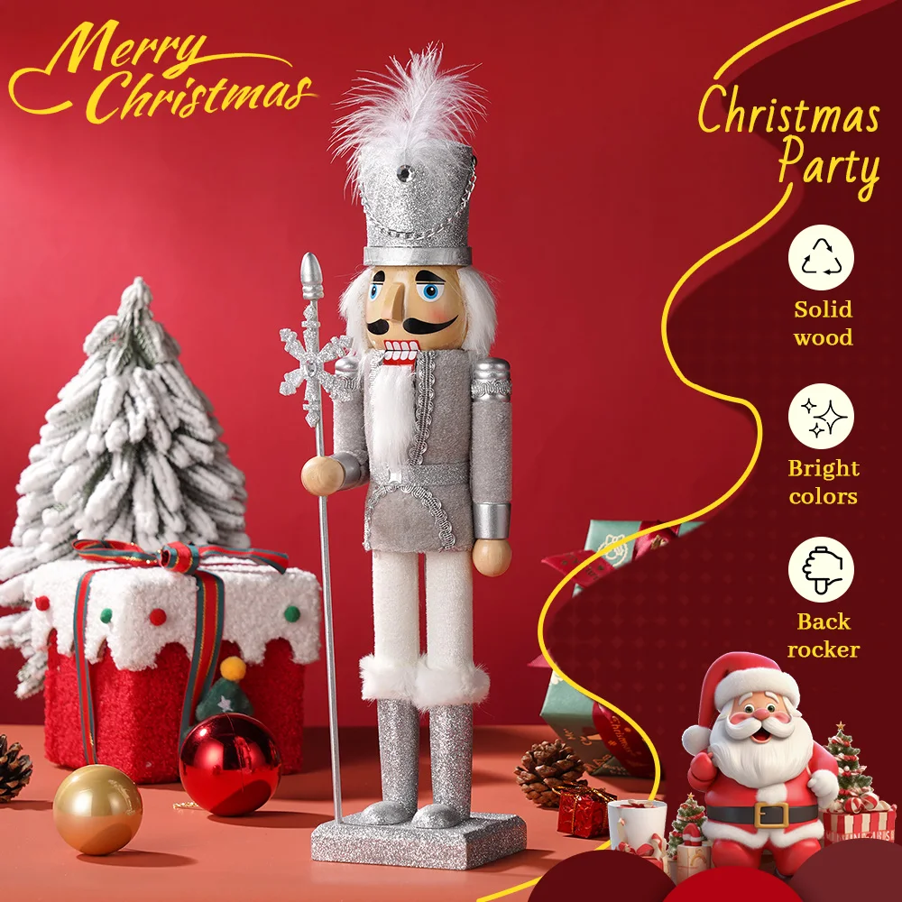 38 cm große Weihnachtsmann-Nussknacker-Figur, handbemalte Holzpuppe, Weihnachtsdekoration, Tischdeko für Zuhause, Geschenk für Weihnachten und Feiertage. – Detail 4