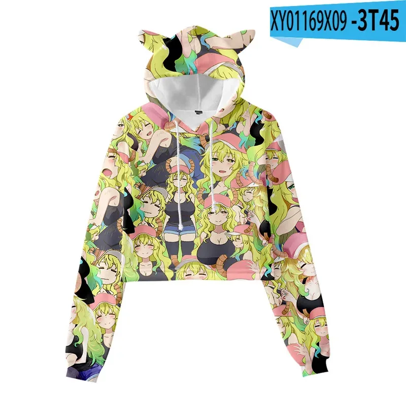 2025 yiyi3D Miss's Crop Top Sudadera con capucha Harajuku Sudadera corta Kobayashi San Chi No Maid Dragon Cosplay Co