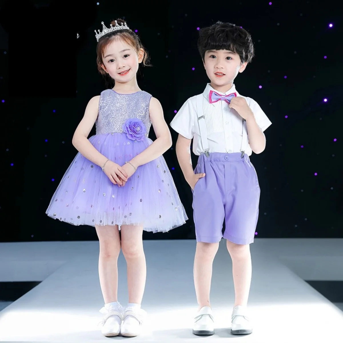 New Children's Performance Clothing for Children's Day Children's Dance: Girls' Fluffy Skirt, Boys' Strap Pants, Choir Clothing,