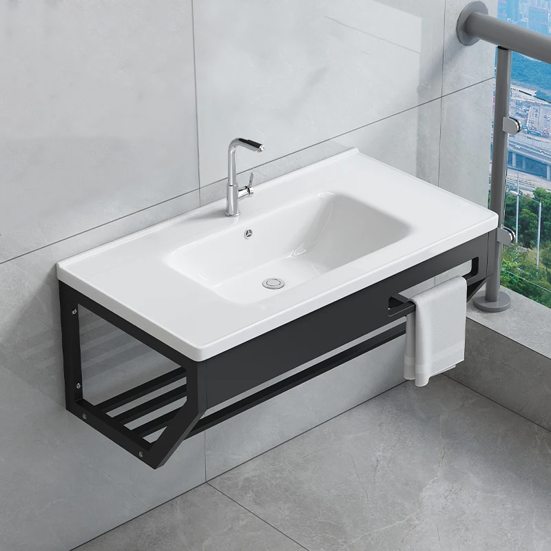 

Настенный умывальник, ванная комната, умывальник, керамический встроенный умывальник на балконе, утолщенный кронштейн из нержавеющей стали и вода.