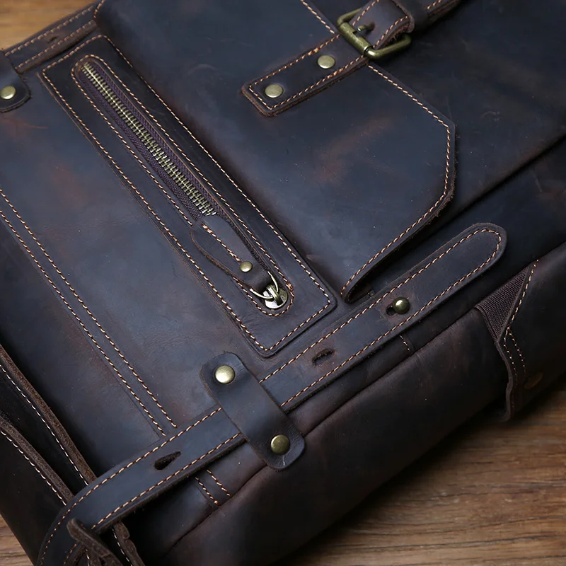 NZPJ Vintage-Rucksack aus echtem Leder für Herren, Crazy Horse-Leder, Computertasche, natürliche Oberschicht aus Rindsleder, Rucksack, Reisetasche – Detail 12