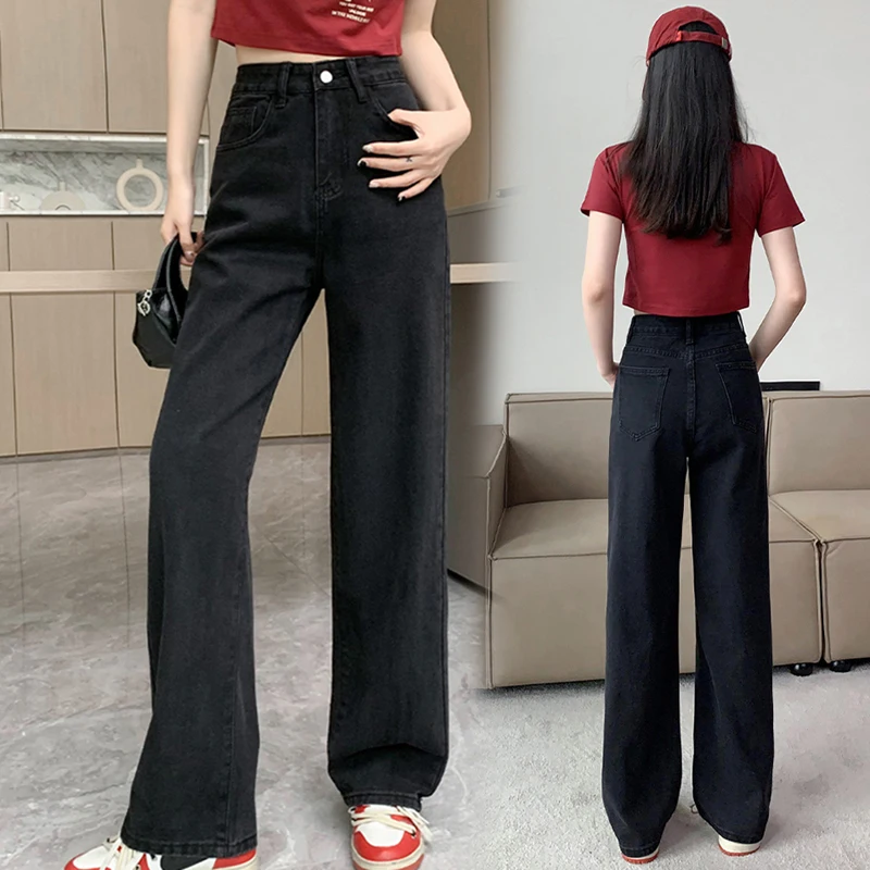 

Korean Street Trendy Denim Jeans For Women White Black High Quality Classic Long Pants Brand Fashion New Arrivals Four Seasons