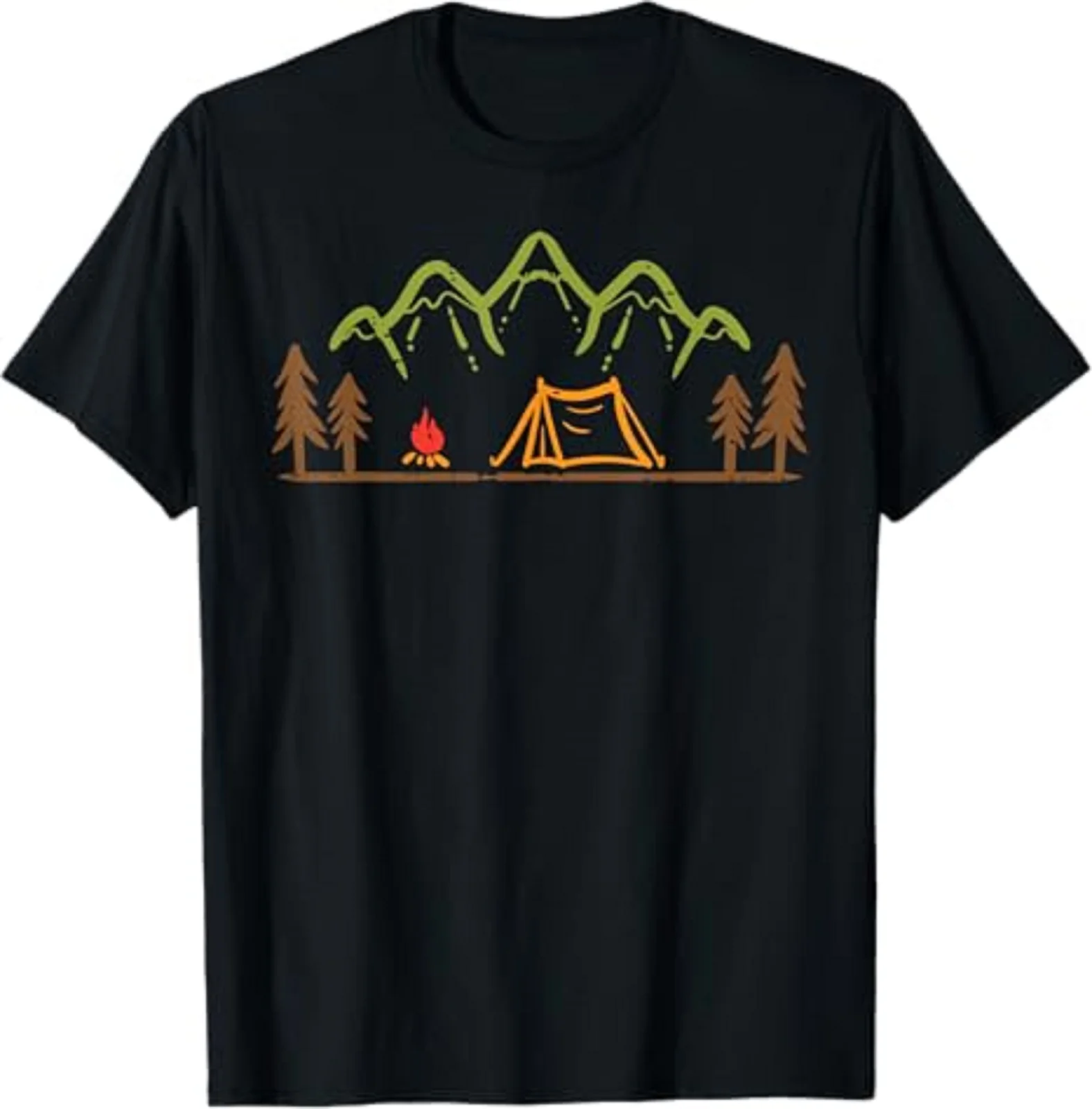 Camping Site Tent Trees Mountain Minimalistic Camp Men T-Shirt S-5XL