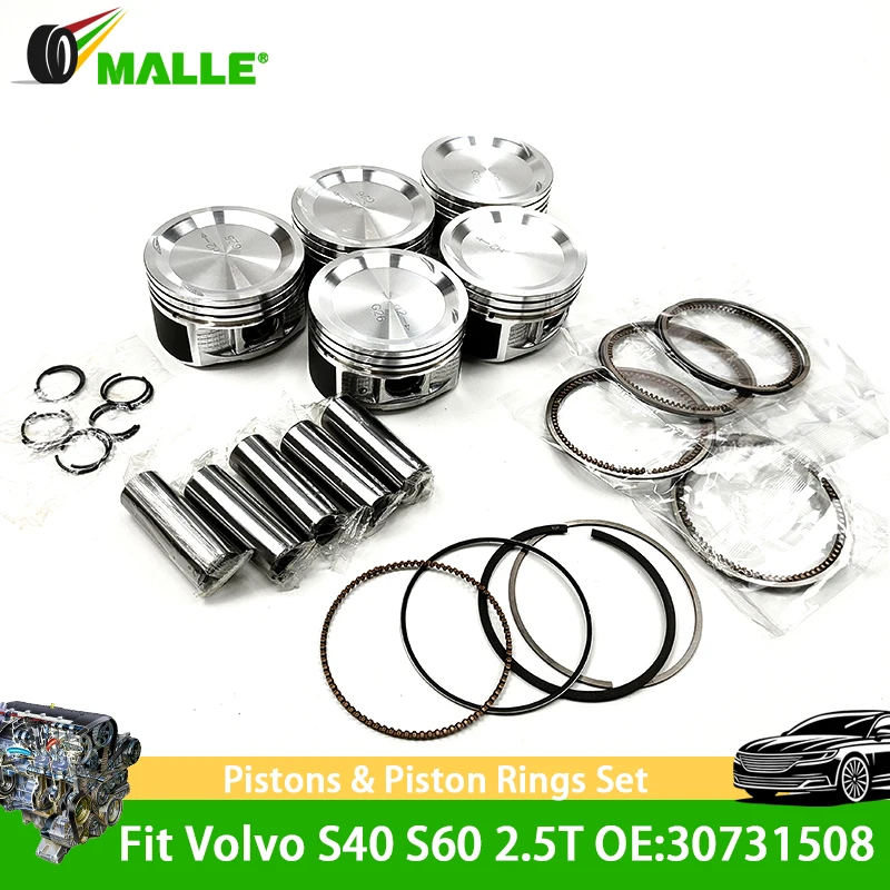 

Engine Pistons with Rings One Set STD 2.5T T5 For Volvo S40 S60 S80 C30 C70 XC90 Fit 2.5 L T B5254T L5 Gas OE 30731508 30731512