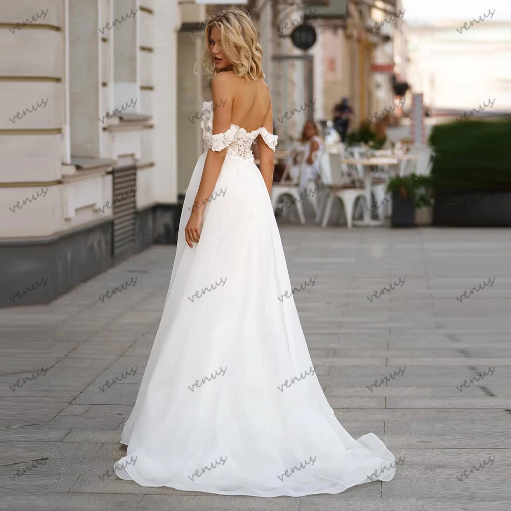 فساتين زفاف أنيقة على شكل حرف A فساتين زفاف من التل المتدرج قبالة الكتف بدون ظهر ساحرة فيستدوس دي نوفيا مخصصة