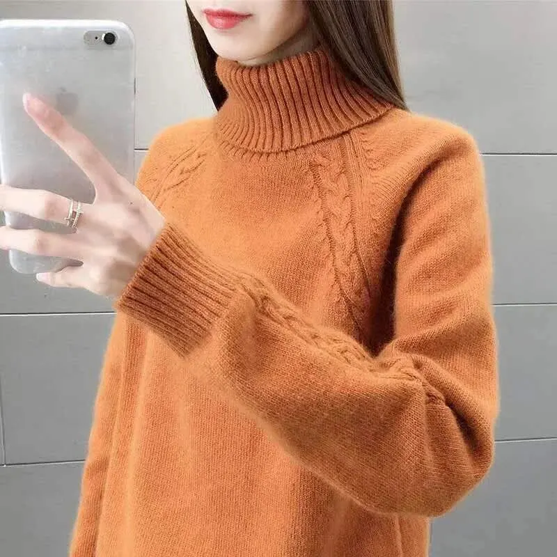 Abrigo de lana suelto para mujer, Top grueso con cuello alto, temporada de otoño e invierno, estilo informal, resistente al frío