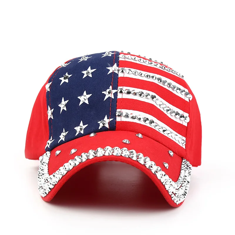 Men Women Baseball Cap USA Flag Diamond Rivet Brand Snapback  Unisex Adjustable Rap Rock Hats Fashion Gorras