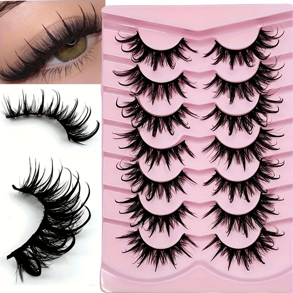 7 Paar Faux Mink Manga Künstliche Wimpern im Wet-Look, Dramatische Voluminöse Wimpern, Wiederverwendbares Wimpernset für Cosplay, Make-up und Partys