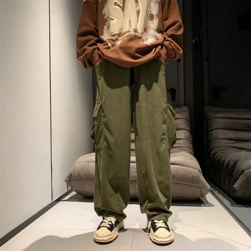 

Брюки мужские однотонные с эластичными карманами, свободные повседневные штаны с завышенной талией, широкие брюки для отпуска в английском стиле, весна-осень