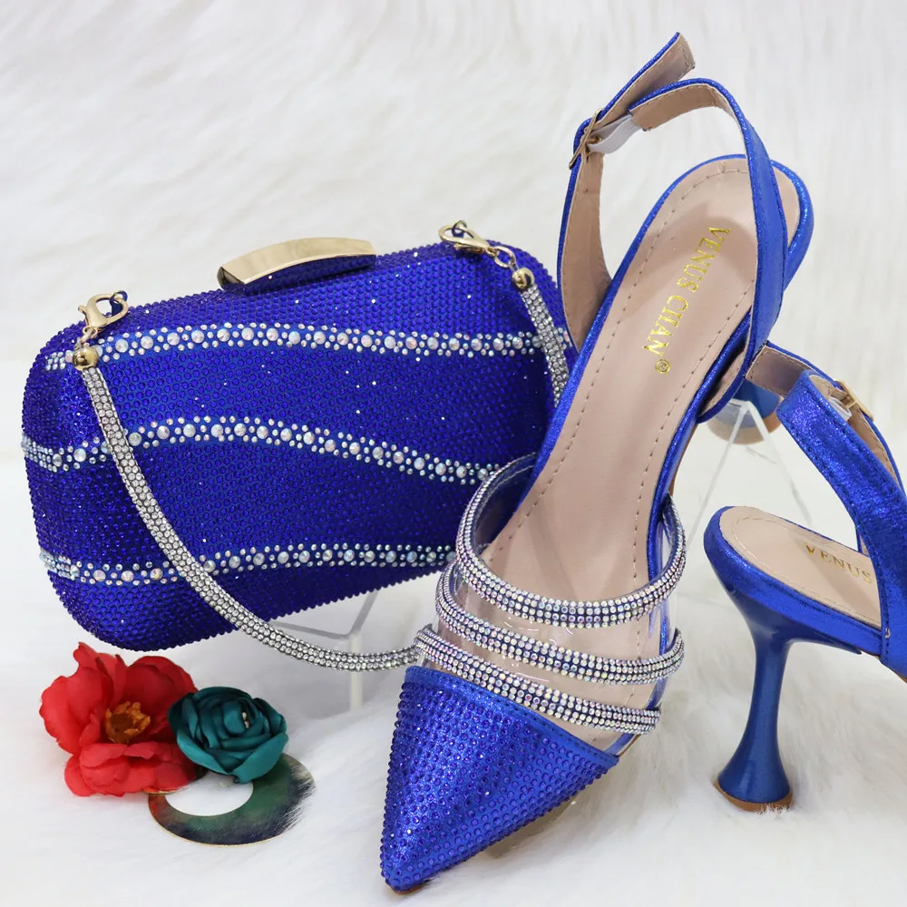 Doershow bel set di scarpe e borse africane abbinate con set di scarpe e borse italiane da donna di vendita calde blu per la festa nuziale HGB1-1