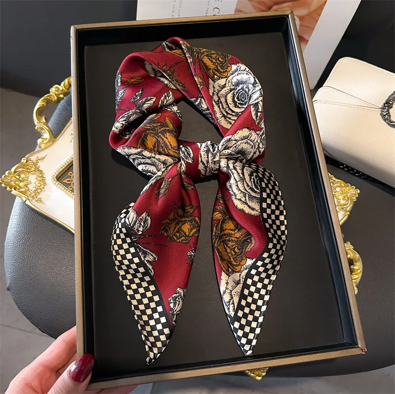 Fashion Luxury Brand Silk Shawl Square Scarf Women Hijab Flower Print Scarves Wraps Neckerchief Hair Ribbon Headband Bandana