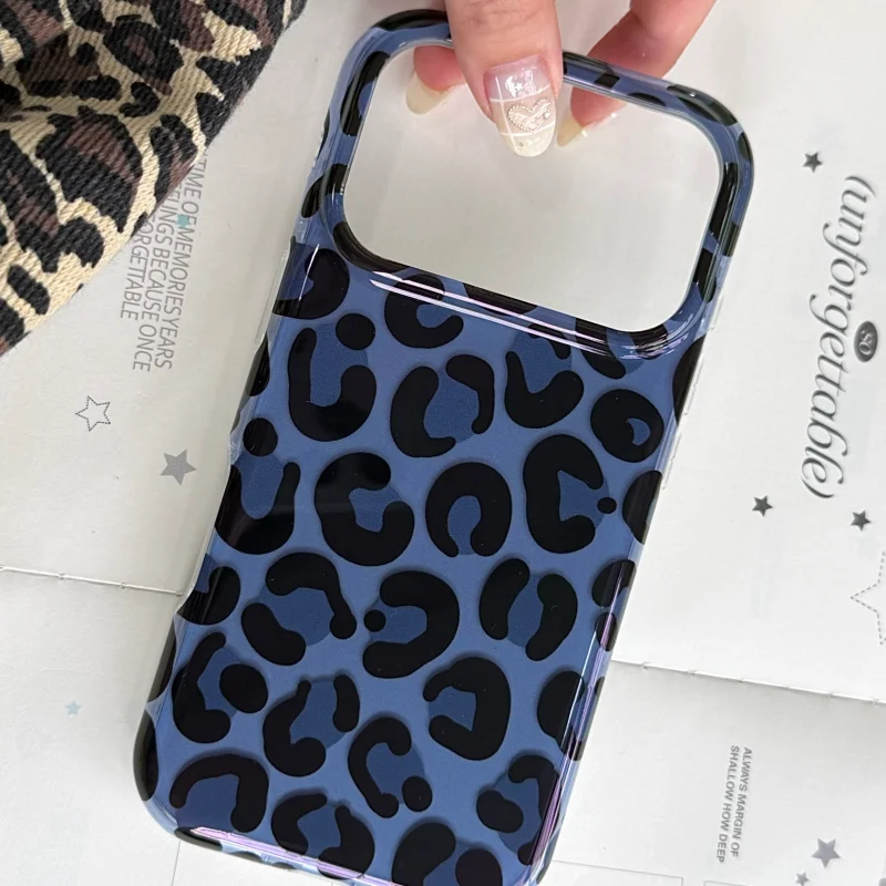 Luxuriöse Niedliche Blaue Leopardenmuster Cartoon Handyhülle für iPhone 15 16 17 Pro Max 17ro Modische Panther Sturzsichere Schutzhülle ﻿ ﻿ ﻿ ﻿ ﻿ ﻿ ﻿ ﻿ ﻿ ﻿ ﻿