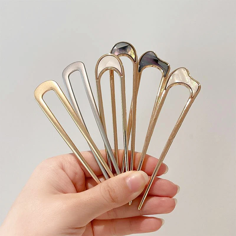 Korean Metal U Shape Hair Pins Clips For Women Girls Simple Silver Gold Color Hair Stick Barrette Wedding Hair Jewelry Accessory