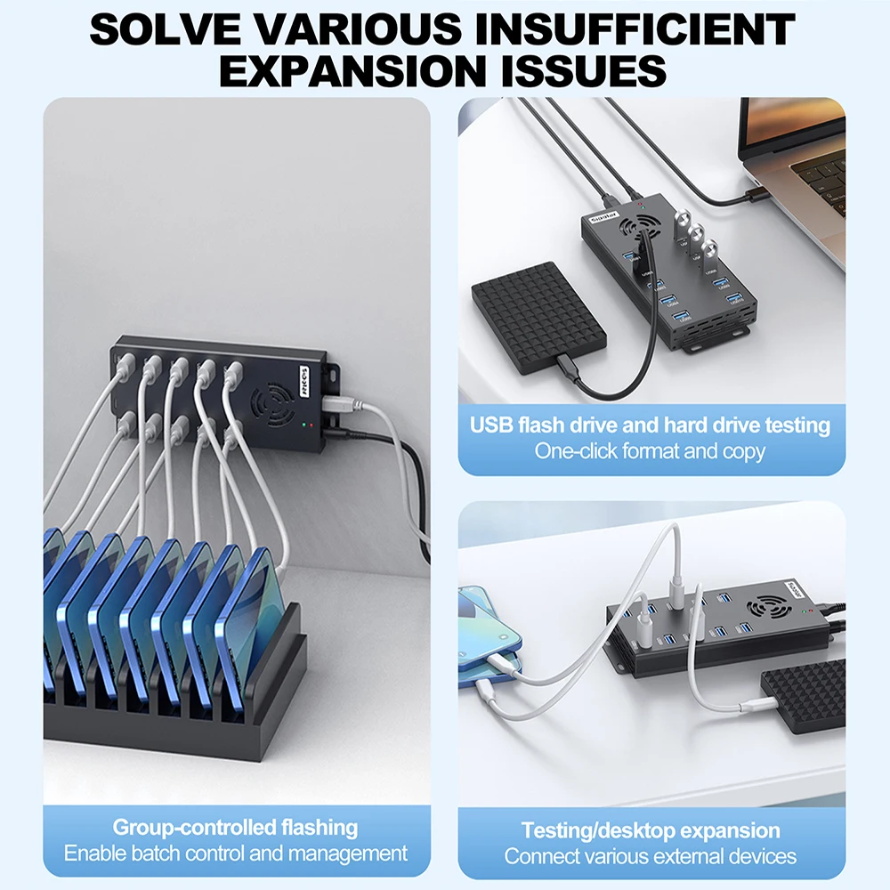 Industrial 10 Port USB 3.0 Hub with 120W 12V 10A Power Adapter Metal Powered USB Hub for PC Laptop